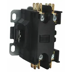 This non-reversing definite purpose contactor is designed for HVACR applications such as controlling compressors, fan motors, and condenser units. It features a 40 A rating, single-phase operation, 208/240V AC coil voltage, and a 1NO main pole contact form. The contactor mounts through a panel and uses screw terminals for connection, with a maximum voltage rating of 600V AC.