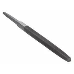 Double-cut square file with bastard cut for coarse material removal. Safe edge prevents damage to adjacent surfaces. Suitable for shaping and finishing square holes and internal corners in metal and other materials. Overall length without tang: 4 in; width: 3/16 in.