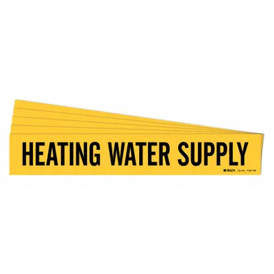 BRADY Pipe Marker: Heating Water Supply, Yellow, Black, Fits 8 in and Larger Pipe O.D. - Heating Water Supply Adhesive Pipe Markers