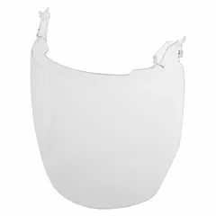 Clear polycarbonate replacement visors for face shields. Each visor measures 9 3/4 inches in height. Suitable for general industrial tasks requiring impact protection and splash resistance. Sold as a 5-pack.
