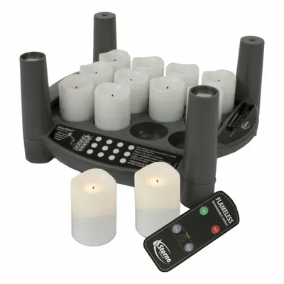 STERNO Flameless Candle, Black/White, 9 3/4 in H x 9 3/4 in W, White Light - Candles & Votives