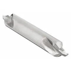 This KEO plain-tip center drill is a double-end tool made from high-speed steel. It has a #2/0 size, an 82° angle, and a 1 1/4 in overall length. Used for creating precise starting holes for lathe centers or subsequent drilling operations in machining applications.