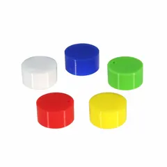 Screw-on cap designed for 12.5 mm diameter cryogenic vials. Made of polypropylene, autoclavable, and supplied in assorted colors. Cap only, without attached O-ring or insert. Suitable for sealing and protecting samples during cryogenic storage and laboratory applications.