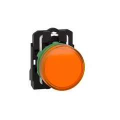Orange LED pilot light from the XB5 Series for 22 mm panel mounting. Provides visual status indication on industrial control panels. Does not include a push-to-test feature.