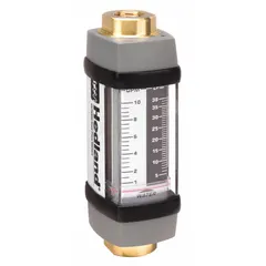 The HEDLAND H605B-010 is a scale-type, variable area inline flowmeter designed for water and compatible fluids. It features Viton seals and O-rings, offers +/-2% accuracy, and measures flow in gallons. The universal mounting orientation allows flexible installation in industrial process monitoring, cooling systems, and fluid handling applications.