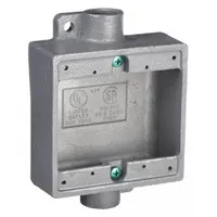 HUBBELL KILLARK Electrical Box: Iron, Square, 2 Gangs, 3/4 in Hub Size, 32 cu in Capacity, Gray (MPN 2FSC-2M)