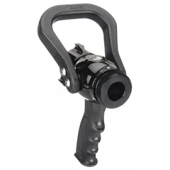 Solid stream fire hose nozzle with twist-activated ball shutoff for single gallonage flow control. Rigid NST base and aluminum body. Used for fire suppression in industrial, municipal, and commercial settings.
