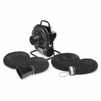 Portable welding fume exhauster with 765 cfm airflow and 16.4 ft hose for source capture of airborne contaminants. Operates at 69 dB sound level on 120V input. Suitable for use in fabrication, manufacturing, and maintenance environments