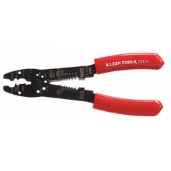 This multifunction wire stripper is designed for crimping and cutting solid wire from 26 AWG to 10 AWG. It features a standard cushion grip for comfortable handling and an overall length of 8-1/2 inches. Suitable for electrical installation and maintenance tasks.