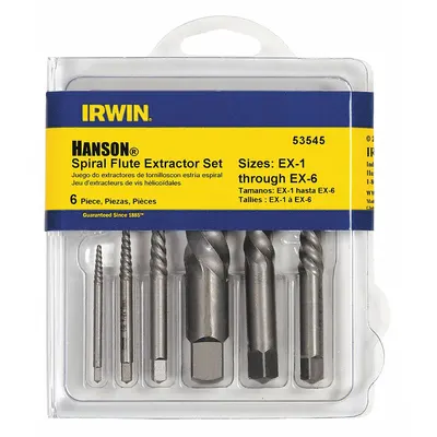 IRWIN Screw Extractor Set: 6 Pc, Spiral Flute, Size #1/#2/#3/#4/#5/#6 - Spiral-Flute Extractor Sets