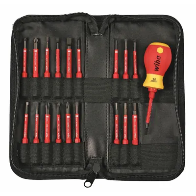 WIHA Multi-Bit Screwdriver: Phillips/Slotted/Square/Torx/Xeno Tip, 19 Tips, 3 in Overall Lg - Insulated Multi-Bit Screwdrivers