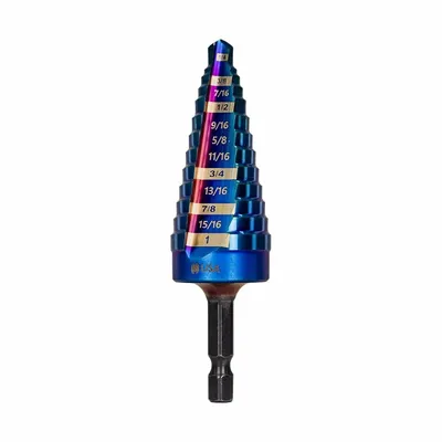 SPYDER Step Drill Bit: 1/4" to 1", Black Oxide HSS, Impact Rated - Impact-Rated High-Speed Steel Step Drill Bits