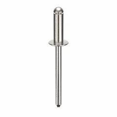Domed-head blind rivet with 0.183" diameter and 1.851" overall length. Body length is 35/64" and overall length is 1 27/32". Supplied in a 250-piece pack. Used for single-sided fastening of sheet metal, plastics, and composite materials in industrial assembly applications.