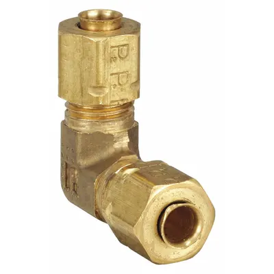 PARKER Compression Fitting Elbow: 3/16 in OD x 3/16 in OD Fitting Size, Brass - Self-Aligning Brass Compression Fittings