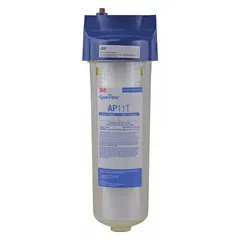 This water filter cartridge and housing system reduces sediment from water supplies. It features an 8 gpm flow rate with a 3/4-inch FNPT connection and an overall width of 4 5/8 inches. Suitable for commercial or industrial applications requiring sediment reduction.