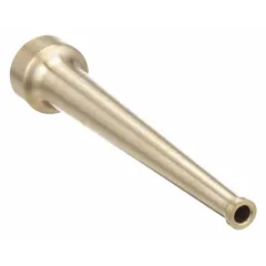 Solid-bore fire hose nozzle with constant-pressure automatic regulation for a solid stream pattern. Rigid brass body with NPSH threading and constant-on activation. Used in firefighting and industrial fire-suppression systems where a steady, straight water stream is required.