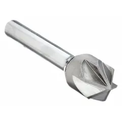 This six-flute countersink is designed for smooth-finish chamfering and deburring in metal, plastic, and wood. The 90° included angle and carbide construction provide consistent performance in machining and fabrication applications.