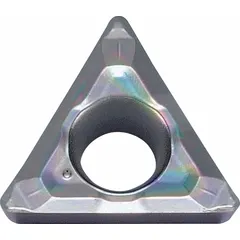 Triangle (T) indexable turning insert with DLC (diamond-like carbon) carbide grade. Designed for finish turning of non-ferrous materials, the DLC coating reduces friction and built-up edge, enabling high-speed machining with improved surface finish.