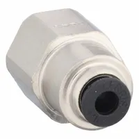 This push-to-connect tube fitting connects 3/8 in OD tubing to 1/2 in FNPT ports. Made of nylon and nickel-plated brass with a silver finish, it enables tool-free assembly for pneumatic or low-pressure fluid systems. Supplied in a 10-pack