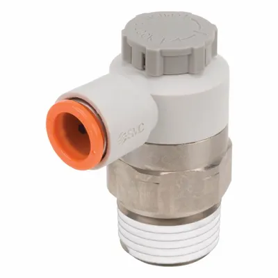 SMC Speed Control Valve: Elbow Fitting, Knob, 1/2 in Valve Body Size, 1/2 in Tube - Elbow-Style Speed Control Valves