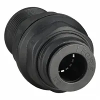 This push-to-connect union fitting connects two 1/2 in OD tubes without tools. Constructed of nylon and nickel-plated brass, it is suited for pneumatic and fluid systems requiring secure, leak-free connections. Supplied in a 10-pack