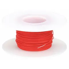 Spooled wrapping wire for point-to-point wiring and termination in electronic assemblies and control panels. 26 AWG stranded conductor with red PVDF insulation, rated UL 1422. Supplied on a 100 ft spool for high-density wiring applications.