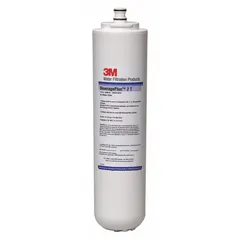 This 3M quick-connect water filter is designed for use in reverse osmosis systems. It reduces cysts and utilizes calcite media. The filter has a flow rate of 0.5 gpm, an overall height of 12 inches, and an overall diameter of 3 1/4 inches.
