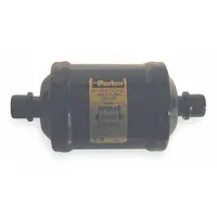 Bi-flow steel shell filter drier for 8-ton systems using HC refrigerant group. Features a molecular sieve core to remove moisture, acids, and contaminants. Length: 5.6 inches. Suitable for liquid line installation in HVAC and refrigeration systems