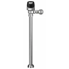 Battery-powered automatic flush valve for commercial toilets. Dual-flush options of 1.6 gpf and 1.1 gpf. Features a 24-inch rough-in and top spud location. Suitable for restroom installations requiring touchless operation.