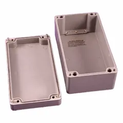 This HAMMOND enclosure is constructed of polyester with a solid cover secured by screws. It measures 8 in x 4 in x 4 in and is rated NEMA 4/4X for watertight and corrosion-resistant service. Knockouts are not included. Typical applications include protecting electrical controls, terminals, and instruments in wet or corrosive environments such as food processing, chemical plants, and water treatment facilities.