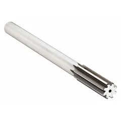 This straight-flute chucking reamer is made of high-speed steel and is undersized by 1 inch, with a diameter of 0.999 inches. It is used for precision reaming operations to enlarge or finish holes in metalworking and maintenance applications.
