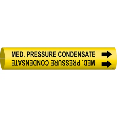 BRADY Pipe Marker: Med. Pressure Condensate, Yellow, Black, Fits 2 1/2 to 3 7/8 in Pipe O.D. - Med. Pressure Condensate Snap-On Pipe Markers
