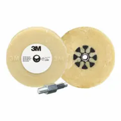 Silicon carbide disc for die grinders, 4 in diameter, beige color, rated for 4000 RPM. Used for removing vinyl, tape, and graphics from clear coat surfaces without damaging underlying paint.