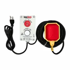 This Wi-Fi enabled liquid-level alarm operates at 120V AC and includes a tether float switch. It features auto/manual mode, a 90 dB audio/visual alarm, and one alarm input. No battery backup. Suitable for monitoring high water levels in sump pits, basements, or tanks.
