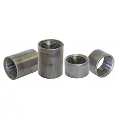 Straight steel pipe fitting with threaded connections on both ends, used to join straight sections of pipe in medium-pressure systems. Rated Class 150 with a maximum operating pressure of 300 psi at 150°F. Suitable for steam, water, gas, and air applications in industrial plumbing, HVAC, and process piping.