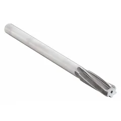 This chucking reamer is made of high-speed steel with a spiral flute design. It has a diameter of 19/64 in (0.2969 in) and a right-hand cutting direction. Used for precision finishing of pre-drilled holes in metalworking, it provides smooth cutting and efficient chip evacuation.