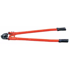 Straight-blade wire rope cutter with plastic handle, designed for cutting data cable up to 3/4 in diameter. Overall length of 39-1/2 in provides leverage for clean cuts. Suitable for telecom and network installations requiring precise cable trimming.