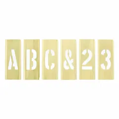 SKILCRAFT Stencil Set: 0 to 9/A to Z/Punctuation, 2 in Character Ht, 1 1/2 in Character Wd, Brass (MPN 7520-00-298-7044). Key specifications — Characters Included: 0 to 9; Interlocking Orientation: Horizontal; Brand: SKILCRAFT; Included Characters: Punctuation.