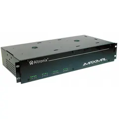 Steel-enclosed power supply board accepting 115V AC input and delivering up to 12A output. Supports 8PTC/12Dc and 8PTC/24Dc configurations. Used in security, access control, and industrial automation systems.