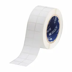 White matte-finish precut label roll for cryogenic thermal transfer printing. Label width 29/32 in, roll length 29/32 in. Compatible with THT printer series. Used for identification on equipment, pipes, and containers in extreme cold environments.