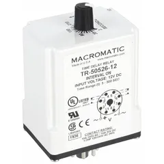 Socket-mounted time delay relay with 8 pins, rated 12V DC coil voltage and 10A contact rating. Used in industrial control panels, automation systems, and process equipment to delay or sequence electrical operations. Suitable for applications requiring precise timing in manufacturing, HVAC, and material handling.