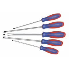 This 5-piece screwdriver set includes Phillips and slotted tip drivers for general fastening and loosening tasks. The ergonomic grip reduces hand fatigue during extended use. Suitable for maintenance, assembly, and repair applications.