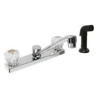DOMINION FAUCETS Low Arc Kitchen Faucet: Silver, Plastic, Widespread, Deck, 3 Mounting Holes, Chrome (MPN 77-1206)
