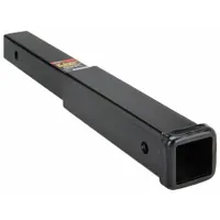 This hitch receiver extension adds 18 inches of reach to a vehicle's hitch receiver, providing additional clearance for towing trailers or accessories. It measures 2 1/4 inches in overall width and height, fitting standard Class III or IV receivers. Suitable for fleet and vehicle maintenance applications where extended hitch access is needed