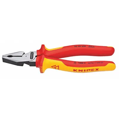 KNIPEX Linemans Plier: Insulated, Flat, 8 in Overall Lg, 1 1/2 in Jaw Lg, 1 1/4 in Jaw Wd - Multipurpose Insulated Lineman's Pliers