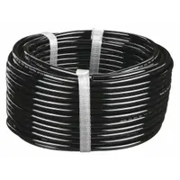 Black polyurethane tubing with 5/32 in inner diameter and 1/4 in outer diameter, supplied in a 250 ft length. Rated for maximum operating pressure of 180 psi with Shore A 98 hardness. Suitable for pneumatic and fluid transfer applications in industrial automation, packaging, and material handling systems
