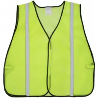 Non-ANSI rated standard safety vest for men in lime mesh polyester, size 2XL/3XL. Features vertical silver reflective stripes for 360° visibility, hook-and-loop closure, and expandable fit with 0-3 pockets. Suitable for general worksite low-risk environments where breakaway or fall protection is not required