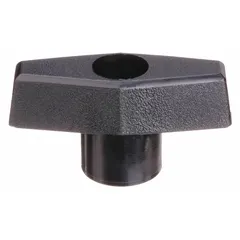 This T-handle knob features a 2 in diameter plastic body with a steel threaded insert. The threaded through-hole accommodates 5/16"-18 bolts. It is suited for manual adjustment and clamping in machinery, jigs, and fixtures where frequent hand-tightening is required.
