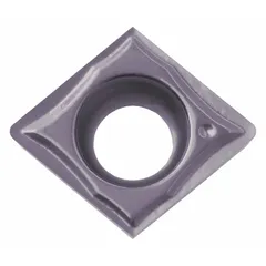 This diamond indexable turning insert is used for precision machining of non-ferrous materials, composites, and abrasive plastics. It is suited for turning, facing, and profiling operations requiring superior surface finish and extended tool life.