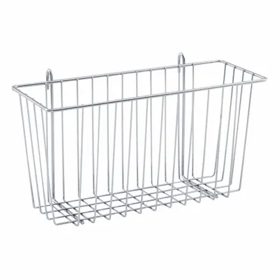 METRO Wire Basket: 13 3/8 in x 5 in x 7 in, 20 lb Load Capacity, Steel, Chrome - Snap-On Hanging Shelf Baskets for Wire Shelving